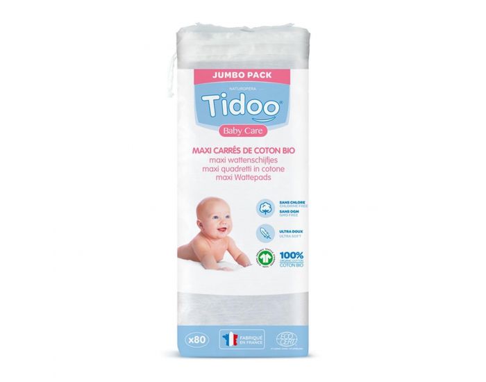 BEBE AU NATUREL Maxi Carrés Coton Bébé / 100% Coton Bio / Sachet de 80  Unités