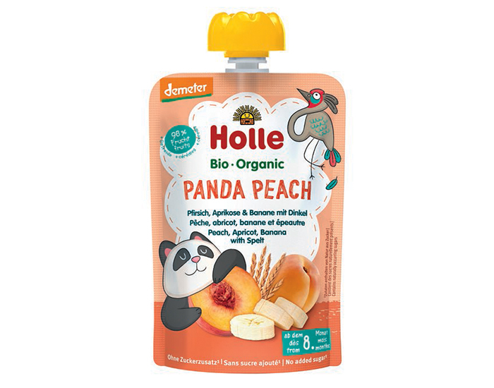 HOLLE Gourde Panda Peach - Pche Abricot Banane Epeautre - 100 g - Ds 8 mois