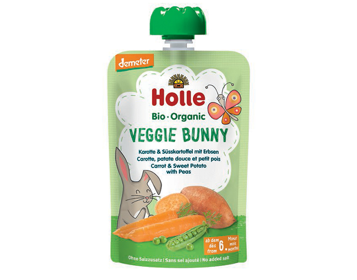 HOLLE Gourde Veggie Bunny - Carotte Patate Douce Petit Pois - 100 g - Ds 6 mois