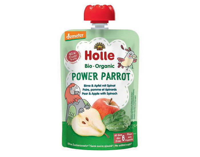 HOLLE Gourde Power Parrot - Poire Pomme Epinard - 100 g - Ds 6 mois