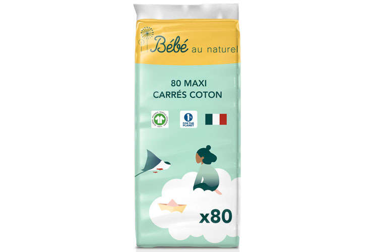 BEBE AU NATUREL Maxi Carrés Coton Bébé / 100% Coton Bio / Sachet