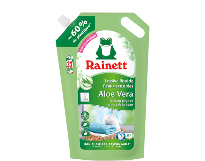 RAINETT Lessive Liquide Peaux Sensibles Alo Vera - Recharge de 1,6 L	