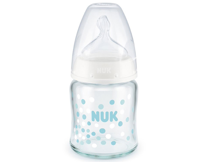 NUK Biberon Col Large Serenity+ en Verre Temperature Control 120 ml - Ttine Silicone M