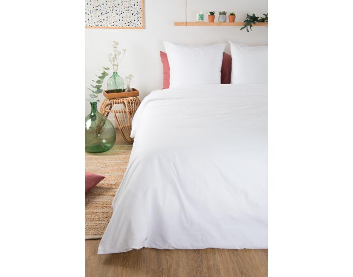 KADOLIS Housse de Couette Adulte en Coton Bio Coloris Uni - Blanc