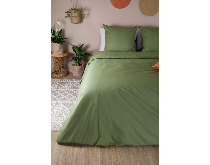 KADOLIS Housse de Couette Adulte en Coton Bio Coloris Uni - Kaki