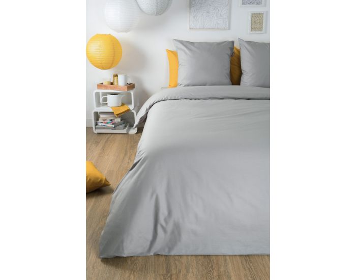 KADOLIS Housse de Couette Adulte en Coton Bio Coloris Uni - Gris