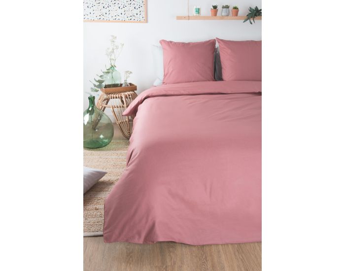 KADOLIS Housse de Couette Adulte en Coton Bio Coloris Uni - Bois de Rose