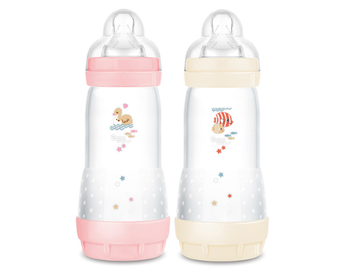 MAM Lot de 2 Biberons Easy Start Anti Colique - 320 ml Bonbon + Coton