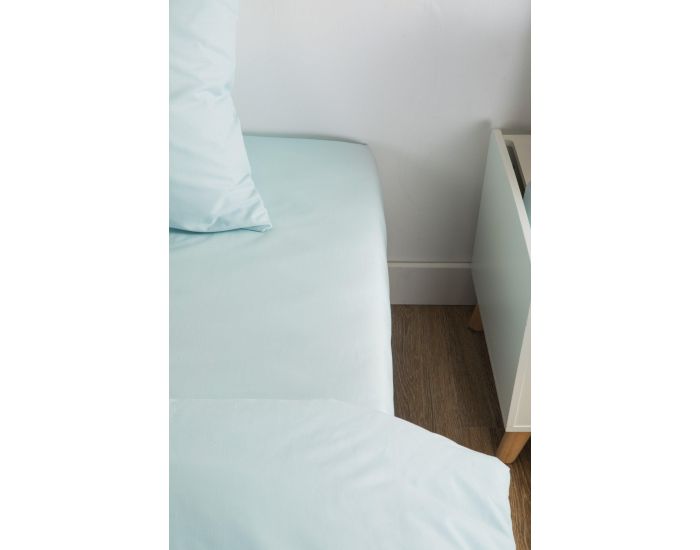 KADOLIS Drap Housse Coton Bio - Adulte - Bleu Cladon 140 x 190 cm