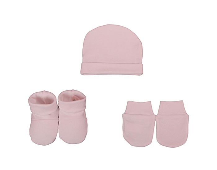 EVEIL ET NATURE Set Bonnet/Moufle/Chausson Jersey - Rose 1 mois