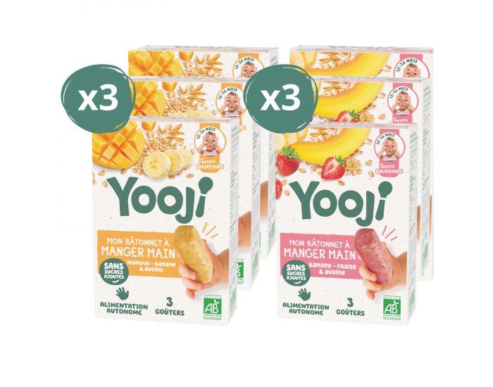 YOOJI Btonnet  Manger-main Fraise Banane et Btonnet  Manger-main - Lot de 6 - Mangue Banane