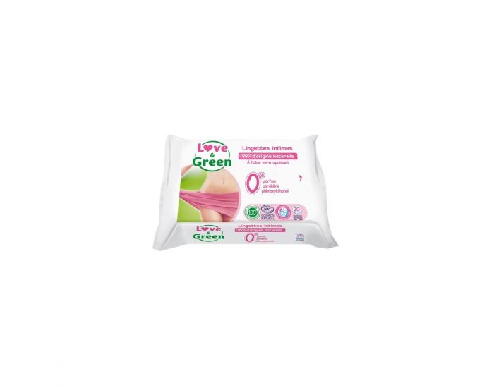 LOVE & GREEN Lingettes Intimes  l'Aloe Vera - Apaisant - Paquet de 20