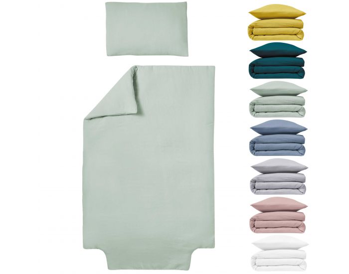 LE LIT DE MON B�B� Parure de Couette B�b� en Gaze de Coton Housse de Couette + Taie - Vert Emeraude 80x120 cm - 35x40 cm