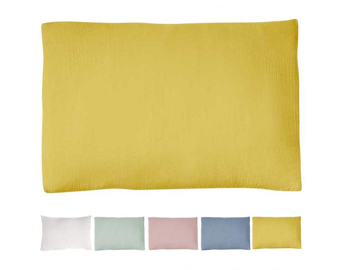 LE LIT DE MON BB Taie d'Oreiller Bb Double Gaze de Coton - Jaune Safran 40x60 cm