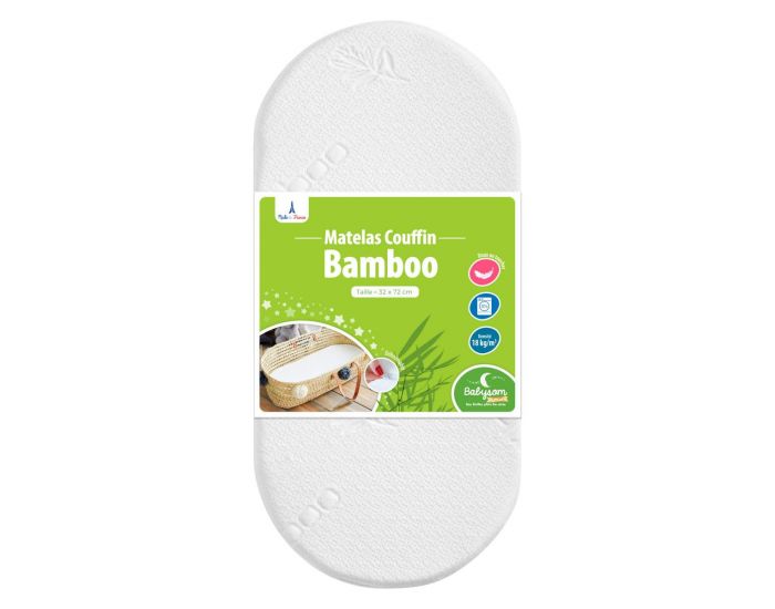 BABYSOM Matelas de Couffin Bamboo - Dhoussable - 72x32 cm - 4 cm 