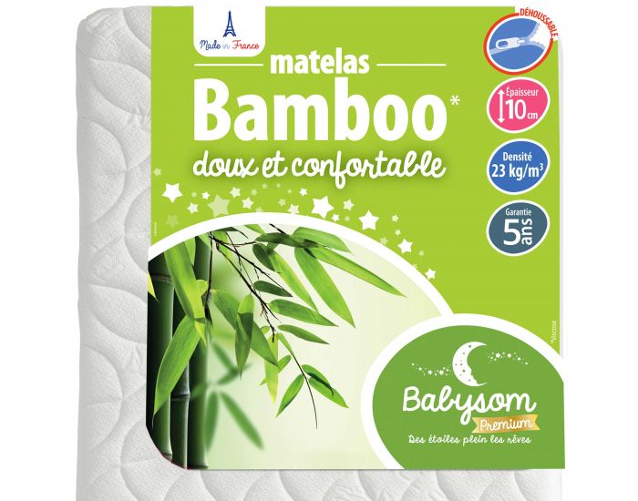 BABYSOM Matelas Bb Bamboo - Rversible et Dhoussable - 10 cm