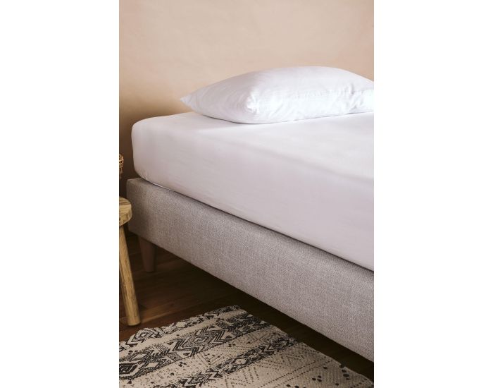 KADOLIS Drap Housse - Coton Bio - Lit 1 Personne - 80 Fils - Blanc