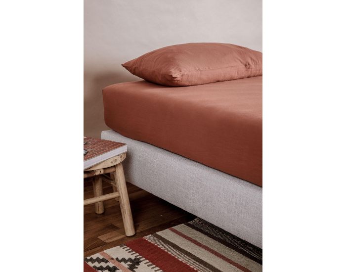 KADOLIS Drap Housse - Coton Bio - Lit 1 Personne - 80 Fils - Terracotta