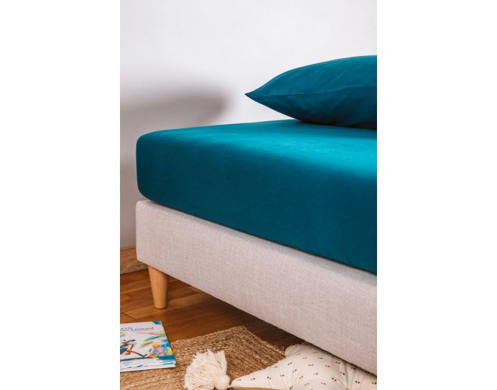 KADOLIS Drap Housse - Coton Bio - Lit 1 Personne - 80 Fils - Bleu Nuit