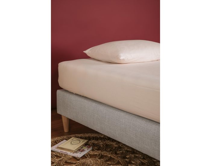 KADOLIS Drap Housse - Coton Bio - Lit 1 Personne - 80 Fils - Rose Nude