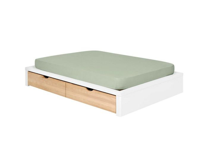 AKITEN RETAIL Pack Lit avec 2 Tiroirs et Matelas - Gaston - Blanc et Htre