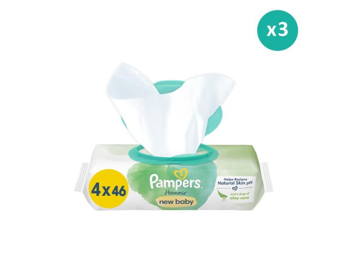 PAMPERS HARMONIE 3 x 184 Lingettes Harmonie New Baby - 0% Plastic