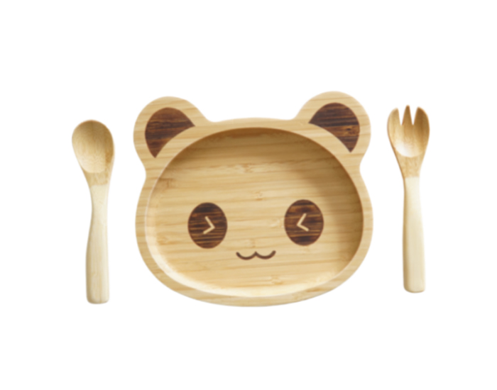 CAP BAMBOU Set de Repas Enfant Assiette Fourchette et Cuillre - Bambou