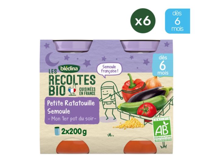 BLEDINA Les Rcoltes Bio - 6x(2x200g) - Ratatouille Provencale et Semoule - Ds 6 mois