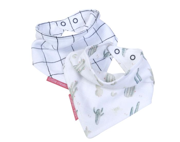 LITTLE CREVETTE Lot de 2 Bavoirs Bandana - Cactus et Carreaux