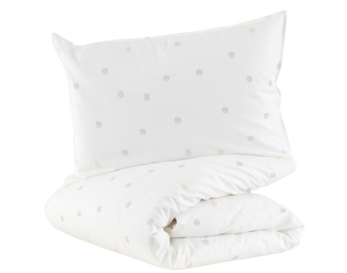 LITTLE CREVETTE Parure de Lit Bb - Taie et Housse de Couette - Pompom - 100x140 cm