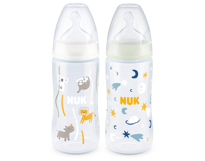 NUK Lot de 2 Biberons First Srnity+ Temperature Control Jour/Nuit 300ml - Ttine Silicone M