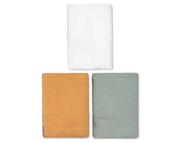 SEVIRA KIDS Lot de 3 Draps Housses Couffin en Gaze de Coton - Uni