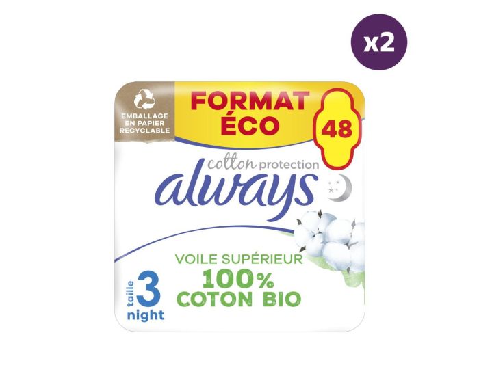 ALWAYS 2 x 48 Serviettes Hyginiques Cotton Protection - Nuit