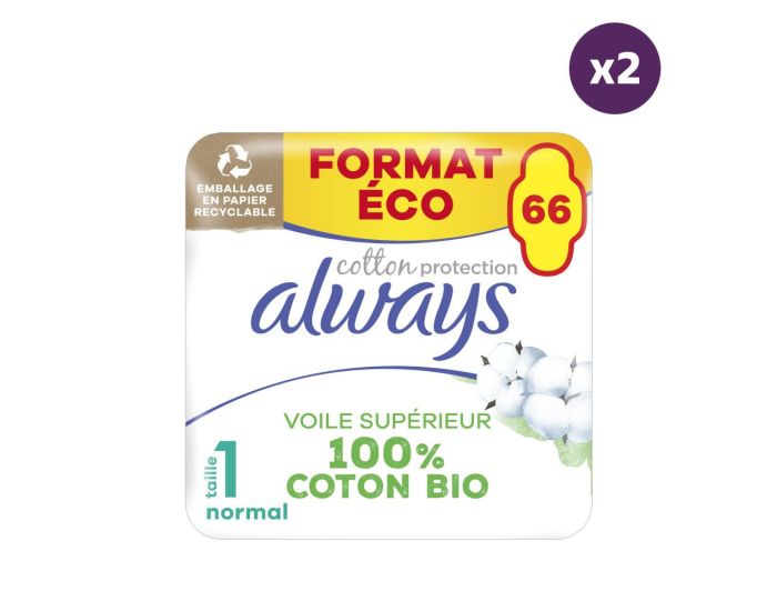 ALWAYS 2 x 66 Serviettes Hyginiques Cotton Protection - Normal Plus