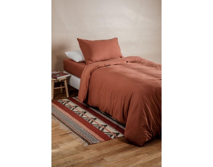 KADOLIS Housse de couette pur Coton Bio pour lit 1 personne Terracotta 140 x 150 cm