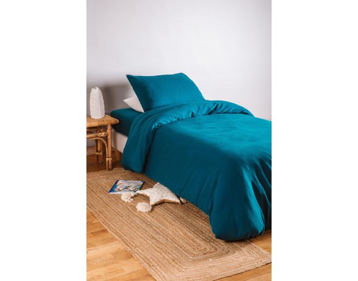 KADOLIS Housse de couette pur Coton Bio pour lit 1 personne Bleu nuit 140 x 150 cm