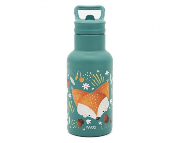 SASSI JUNIOR Gourde pour Enfant en Inox Isotherme - Animaux - 350ml  Vert Paon