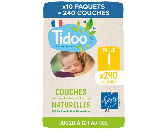 TIDOO Lot de Couches cologiques Nature Pack Economique Nature T1  6