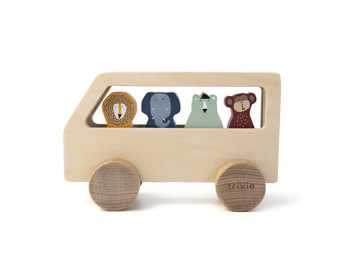 TRIXIE Bus en Bois Mr lephant, Mr Lion, Mr l'Ours Polaire et Mr Singe - Ds 18 mois 