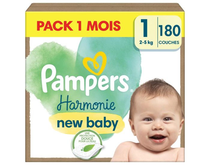 PAMPERS Pampers Harmonie 180 Couches Taille 1 - 2  5 kg - Ds 1 mois