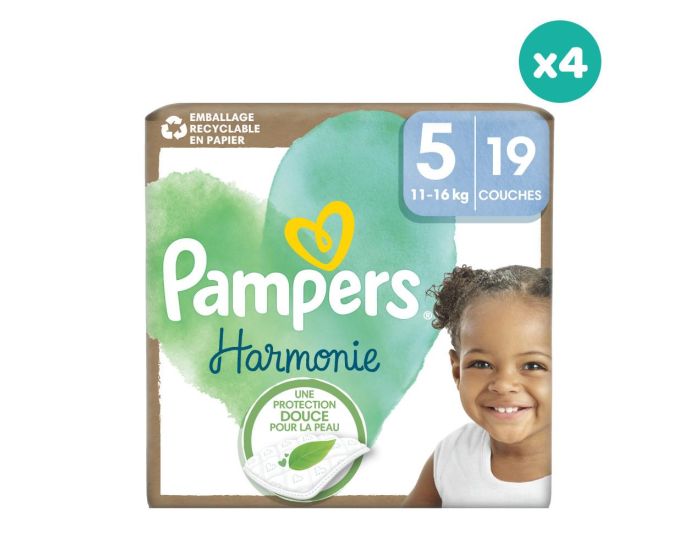 PAMPERS 4 x 19 Couches Harmonie Taille 5 - 11  16 kg