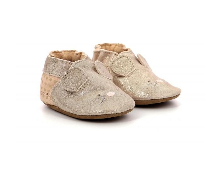 ROBEEZ Chaussons Cuir Mouse Nose Or Rose