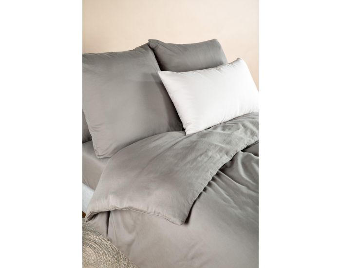 KADOLIS Housse de Couette Adulte en Pur Coton Bio - Gris Tourterelle 260 x 240 cm