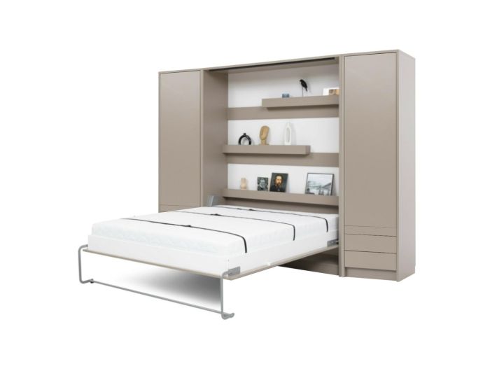 AKITEN RETAIL Lit Escamotable avec Bureau et 2 Colonnes - Goya Taupe