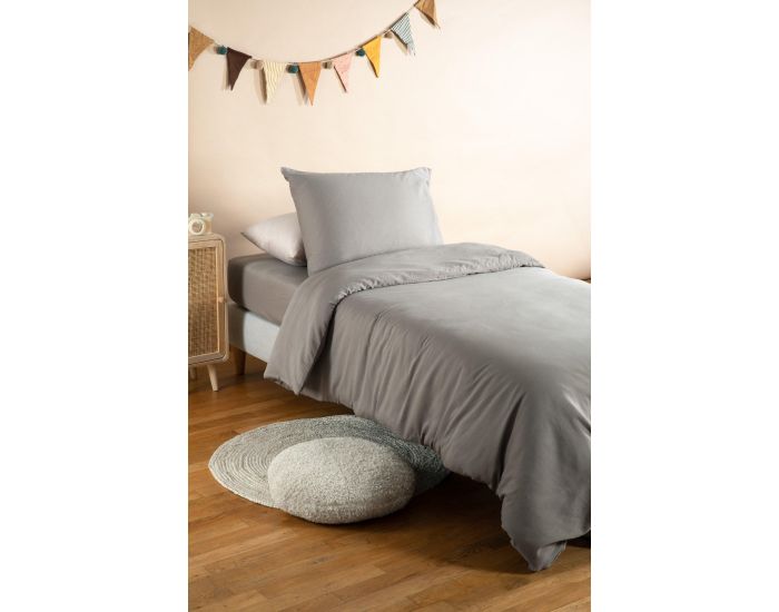 KADOLIS Housse de Couette Pur Coton Bio - Lit 1 Personne - Gris Tourterelle