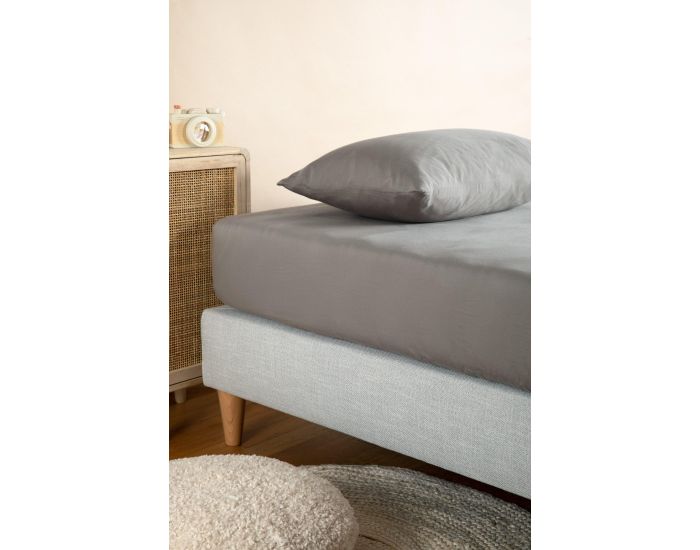 KADOLIS Drap Housse Pur Coton Bio - Lit 1 Personne - Gris Tourterelle