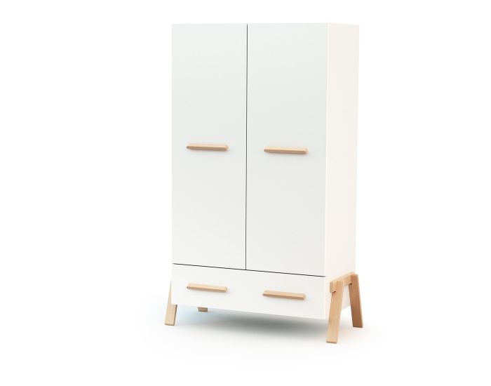 AT4 Armoire Enfant 2 Portes en Bois - Canaille - Blanc et Htre