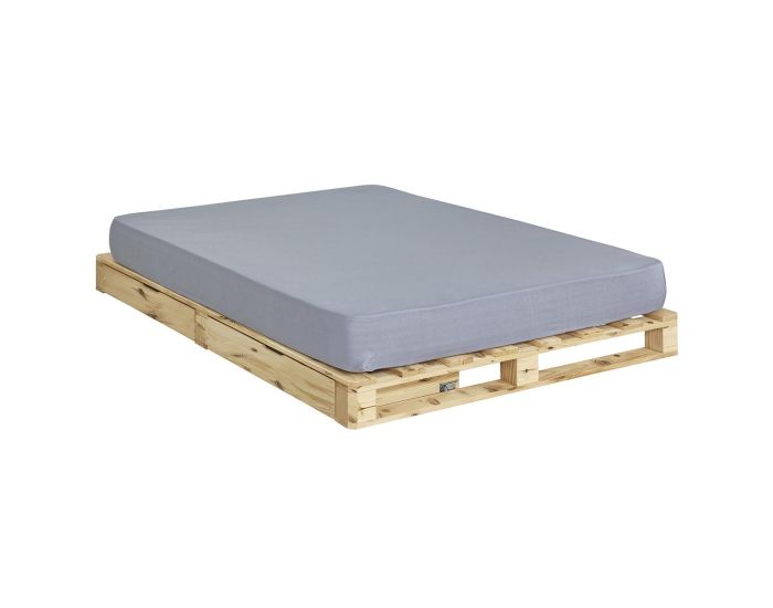 AKITEN RETAIL Pack Lit Palette avec Matelas Cembro - Bois Naturel - 140 x 200 cm 140x200 cm