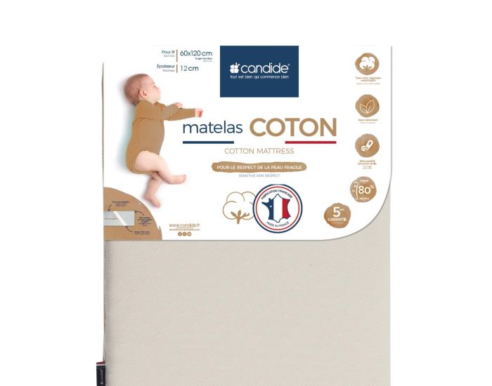 CANDIDE Matelas Bb Coton  60 x 120 cm