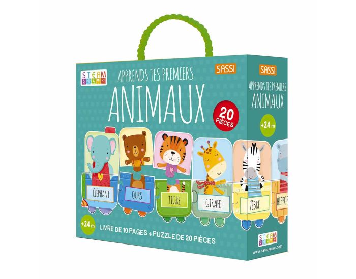 SASSI JUNIOR Puzzle & Livre - Apprends tes Premiers Animaux - Ds 2 ans